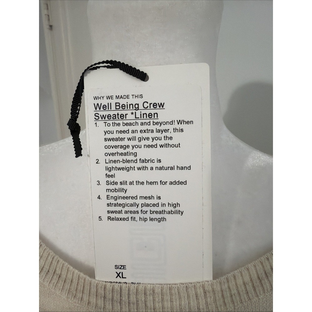 🍋EUC Lululemon Well Being Crew Sweater Linen Blend Heathered Muslin XL no Tag - Picture 5 of 8